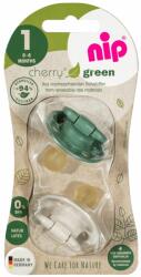 NIP Set 2 suzete Cherry Green Boy cu tetina din latex natural, forma rotunda, cu inel, 0-6 luni, nip 38589 (MCABI-38589)
