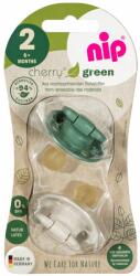 NIP Set 2 suzete Cherry Green Boy cu tetina din latex natural, forma rotunda, cu inel, 6+ luni, nip 38591 (MCABI-38591)