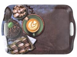  Tálca füllel 35, 7*25, 5*2, 3 cm műanyag kávé + sütemény mintával M40343 (M40343)