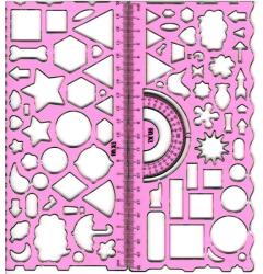 Rajzsablon alakzatokkal és formákkal 20, 5 cm rózsaszín 2db-os