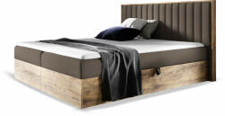 Wilsondo Barna WOOD 4 ágyneműtartós kárpitozott boxspring ágy Méret: 180x200