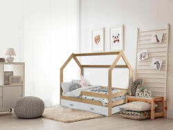  Pat pentru copii Casuta D3 pin 80x160 cm lemn de pin Saltele: Saltea EASYSOFT 8 cm, Cutie depozitare pat: Cu sertar Alb, Somiera pat: Cu lamele curbate