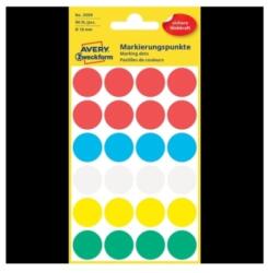 Avery Etikett címke, o18mm, jelölésre, 5 klf. szín 24 címke/ív, 4 ív/doboz, Avery vegyes (3089) - nyomtassingyen
