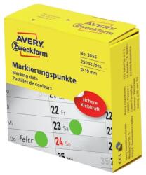 Avery Etikett címke, o19mm, tekercses jelölőpont adagoló dobozban 250 címke/doboz, Avery zöld (3855) - nyomtassingyen