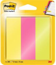 3M Jelölőcímke, papír, 3x100 lap, 25x76 mm, 3M POSTIT, vegyes neon színek (7100172769) - nyomtassingyen
