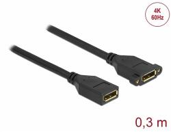 Delock DisplayPort 1.2 kábel csatlakozóhüvellyel - csatlakozóhüvellyel panelrögzítés 4K 60 Hz 30 cm (87099)