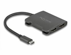 Delock Elosztó USB Type-C csatlakozóval (DP alternatív mód támogatás) 2 db. HDMI MST (87778)