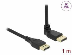 Delock DisplayPort kábel egyenes csatlakozódugóval - csatlakozódugóval 90 ívelt felfelé 8K 60 Hz 1 m retesz nélküli (87143)