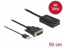 Delock Adapter DVI-dugós csatlakozó > DisplayPort 1.2-csatlakozóhüvely fekete 4K-hez HDR funkcióval (63189) - dellaprint