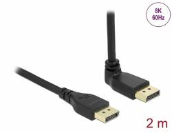 Delock DisplayPort kábel egyenes csatlakozódugóval - csatlakozódugóval 90 ívelt felfelé 8K 60 Hz 2 m retesz nélküli (87150)