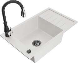 Mexen Elias, 1 kamrás gránit mosogató 795x480x200 mm és Savita mosogató csaptelep, fehér, 6511-20-672601-70 (6511-20-672601-70)