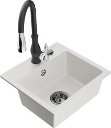 Mexen Milo, 1 kamrás gránit mosogató 435x410x171 mm és Savita mosogató csaptelep, fehér, 6505-20-672601-70 (6505-20-672601-70)
