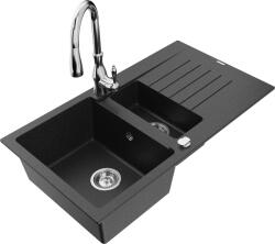 Mexen Matias, 1, 5 kamrás gránit mosogató 900x505x200 mm és Savita mosogató csaptelep, fekete-ezüst metál, 6502-73-672601-00 (6502-73-672601-00)