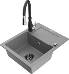 Mexen Enzo, 1 kamrás gránit mosogató 576x465x174 mm és Savita mosogató csaptelep, szürke, 6506-71-672601-70-B (6506-71-672601-70-B)