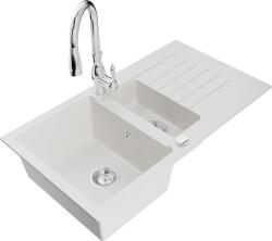 Mexen Matias, 1, 5 kamrás gránit mosogató 900x505x200 mm és Savita mosogató csaptelep, fehér, 6502-20-672601-00 (6502-20-672601-00)