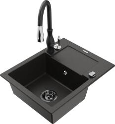 Mexen Enzo, 1 kamrás gránit mosogató 576x465x174 mm és Savita mosogató csaptelep, fekete-arany metál, 6506-75-672601-70-B (6506-75-672601-70-B)