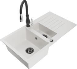 Mexen Matias, 1, 5 kamrás gránit mosogató 900x505x200 mm és Savita mosogató csaptelep, fehér, 6502-20-672601-70 (6502-20-672601-70)