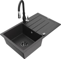 Mexen Bruno, 1 kamrás gránit mosogató 795x495x200 mm és Savita mosogató csaptelep, fekete pettyes, 6513-76-672601-70-B (6513-76-672601-70-B)