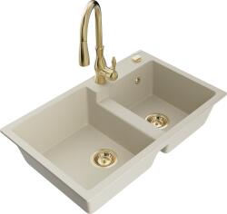 Mexen Tomas, gránit mosogató 800x500x190 mm, 2 kamrás és Savita mosogató csaptelep, bézs, 6516-69-672601-50 (6516-69-672601-50)