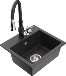Mexen Milo, 1 kamrás gránit mosogató 435x410x171 mm és Savita mosogató csaptelep, fekete pettyes, 6505-76-672601-70 (6505-76-672601-70)