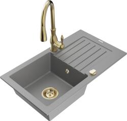 Mexen Pablo, gránit mosogató 752x436x161 mm, 1 kamrás és Savita mosogató csaptelep, szürke, 6510-71-672601-50 (6510-71-672601-50)