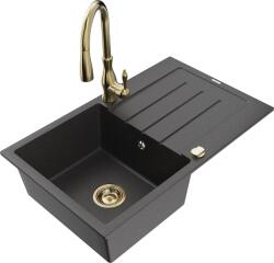 Mexen Bruno, 1 kamrás gránit mosogató 795x495x200 mm és Savita mosogató csaptelep, fekete pettyes, 6513-76-672601-50 (6513-76-672601-50)