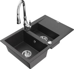 Mexen Gaspar, 1, 5 kamrás gránit mosogató 737x475x177 mm és Savita mosogató csaptelep, fekete pettyes, 6507-76-672601-00 (6507-76-672601-00)
