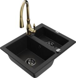 Mexen Carlos, 1, 5 kamrás gránit mosogató 582x475x177 mm és Savita mosogató csaptelep, fekete, 6518-77-672601-50-B (6518-77-672601-50-B)