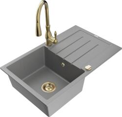 Mexen Bruno, 1 kamrás gránit mosogató 795x495x200 mm és Savita mosogató csaptelep, szürke, 6513-71-672601-50 (6513-71-672601-50)