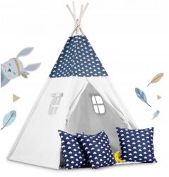 RicoKids Cort de joaca pentru copii cu ghirlanda, 3 pernite si lampa LED luna, 120 X 120 X 165 cm, Bleumarin, Ricokids, 740404