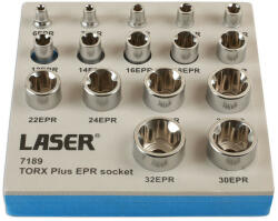 Laser Tools LAS-7189 1/4", 3/8", 1/2"-os 5-oldalú belső TorxPlus® dugókulcs készlet, 16 részes (LAS-7189)