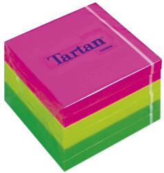 Tartan Öntapadó jegyzettömb, 76x76 mm, 100 lap, 6 tömb/cs, TARTAN, vegyes neon színek (7100200707)