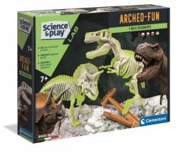 Clementoni - Tudomány és játék - Archeo Fun - Világító T-Rex és Triceratops régészeti játékszett (50195)