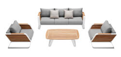 Higold Set mobilier gradina si terasa Higold Wing, 2 fotolii, canapea 3 locuri si masuta, gri, cadru alb