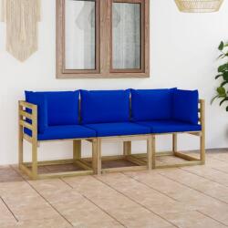 vidaXL Canapea de grădină cu 3 locuri, cu perne albastre (3065235) - comfy