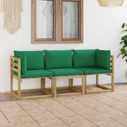 vidaXL Canapea de grădină cu 3 locuri, cu perne verzi (3065085) - comfy