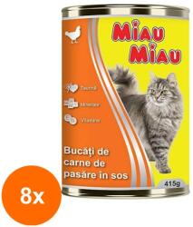 MIAU MIAU Set 8 x Hrana Umeda Pisici Adulte Miau Miau cu Carne de Pui, Conserva, 415 g (ROC-8xMAG1016319TS)