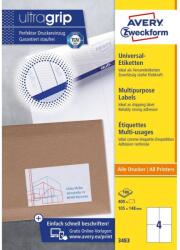 Avery Etikett címke, 105 x148mm, univerzális, 4 címke/ív, 100 ív/doboz, Avery fehér (3483) - nyomtassingyen