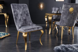 Invicta Set doua scaune MODERN BAROCK cu cap de leu din catifea gri si picioare aurii in stil baroc (42318)