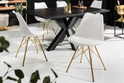 Invicta Set patru scaune SCANDINAVIA MASTERPIECE din piele artificiala alba cu picioare aurii (41698)
