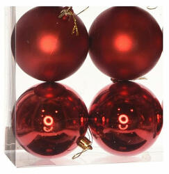  Karácsonyfadísz gömb, piros színű, fényes és matt felületű, 10cm 4db