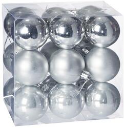  Műanyag karácsonyfadísz gömb, ezüst színű 3 féle, 5cm, 18db