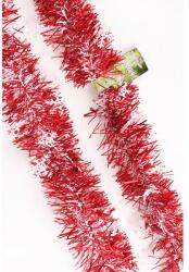 Karácsonyi girland, boa, piros színű, fehér hópihékkel, 9cm széles és 2m hosszú