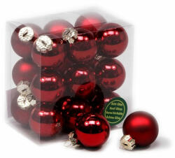 Üveg karácsonyfadísz gömb, bordó színű, fényes és matt felületű, 3cm 18db