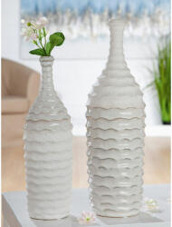  Fehér színű, hullámos mintázatú kerámia váza 41cm Granito