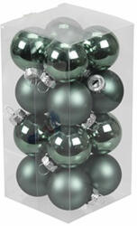 Üveg karácsonyfadísz gömb, zöld színű, fényes és matt felületű, 3, 5cm, 16db