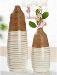  Verona Krém és barna színű kerámia váza, modern csíkos mintázattal - 24, 5cm