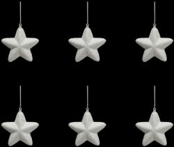 Fehér színű csillag formájú karácsonyfadísz 4cm 6db