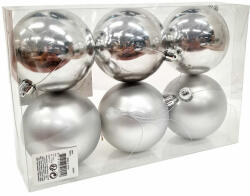  Karácsonyfadísz gömb, ezüst színű, fényes és matt, 6 db - 8 cm