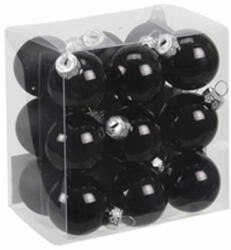 Üveg karácsonyfadísz gömb, fekete színű, fényes és matt, 3cm, 18db